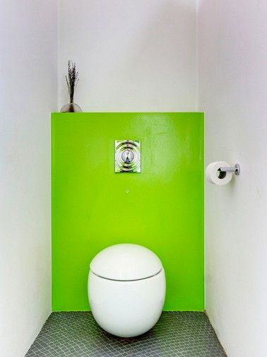 10 idées déco pour faire des toilettes une pièce super stylée 5 peinture-wc-blanc-et-vert-flashy-pour-deco-toilettes-design