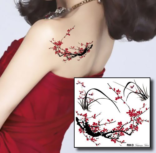 2-pcs-tatouage-temporaire-autocollants-fleurs-de-prunier-orchidée-fleur-designs-étanche-new-art-body-painting