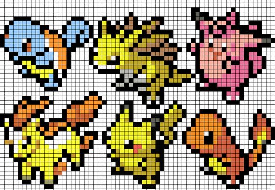 50 idées de dessins pixel art Pokémon à colorier 45
