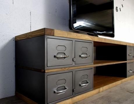 12 belles idées de meubles tv industriel noir et bois 2