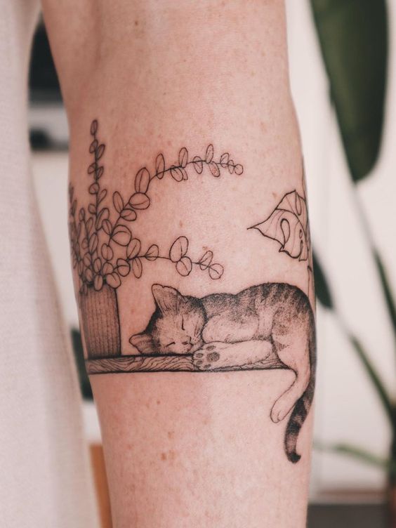 100 idées de tatouages pour les amoureux des chats 68