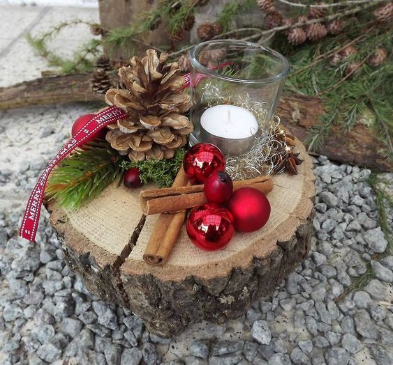 29 Centres de tables de Noël à faire avec des rondins de bois 11