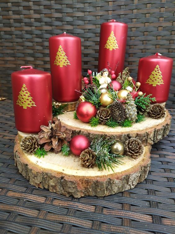 29 Centres de tables de Noël à faire avec des rondins de bois 16