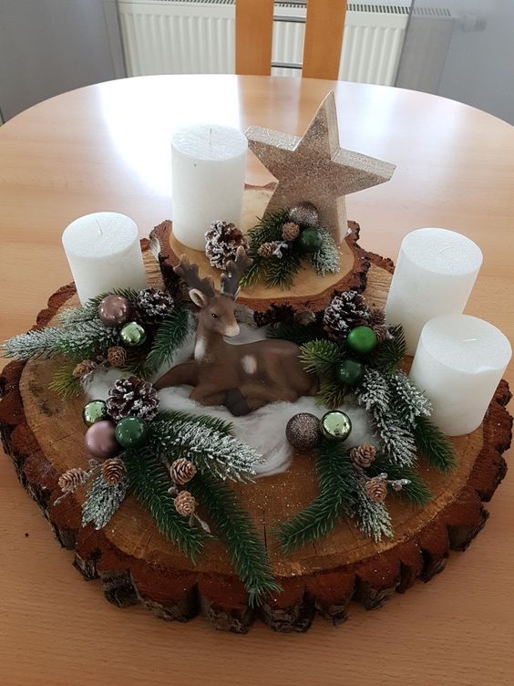 29 Centres de tables de Noël à faire avec des rondins de bois 17