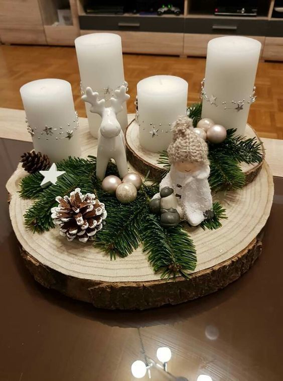 29 Centres de tables de Noël à faire avec des rondins de bois 20