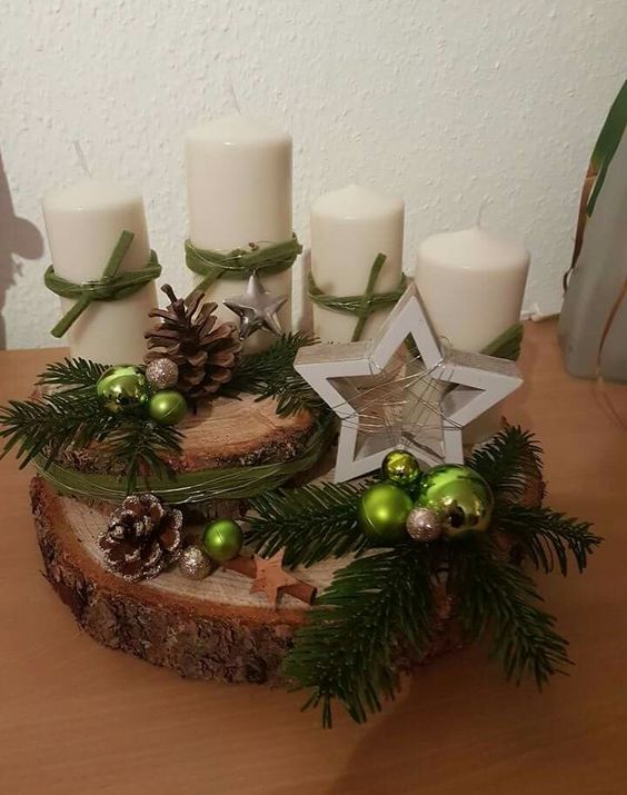 29 Centres de tables de Noël à faire avec des rondins de bois 1