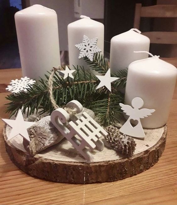 29 Centres de tables de Noël à faire avec des rondins de bois 24