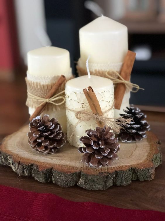 29 Centres de tables de Noël à faire avec des rondins de bois 2