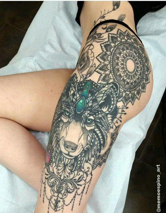 Les 100 plus beaux tatouages loup pour femme 96