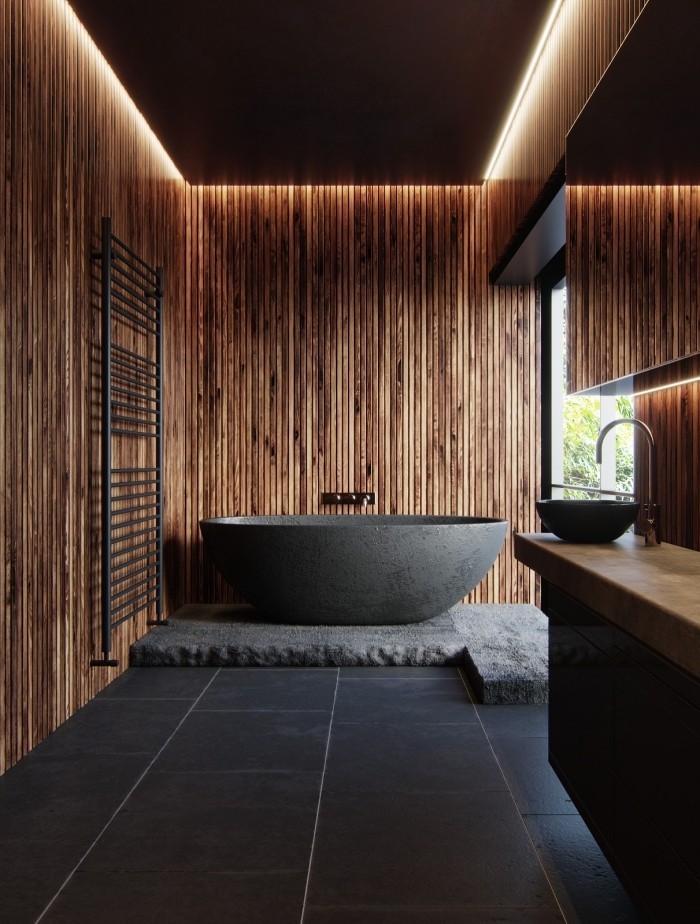 50 top idées de salles de bain noir et bois 4