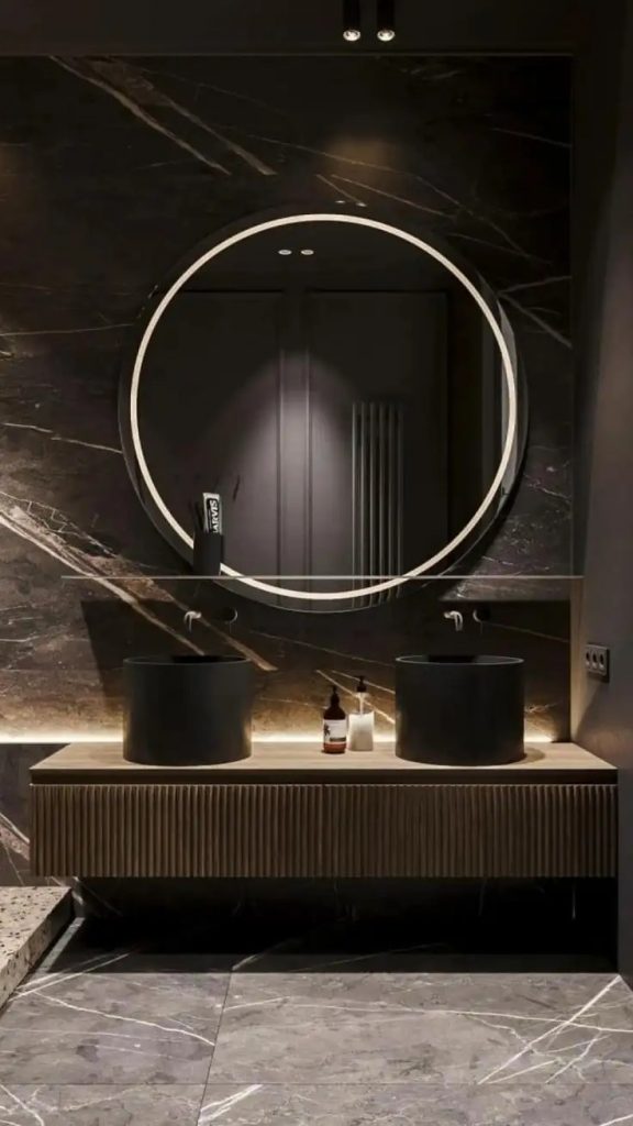 50 top idées de salles de bain noir et bois 15