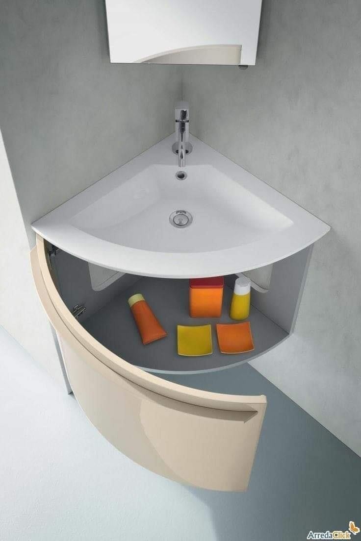 13 idées de lavabos d'angle avec rangements pour petite salle de bain 2