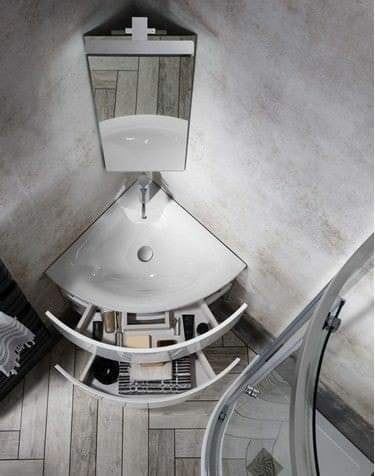 13 idées de lavabos d'angle avec rangements pour petite salle de bain 5