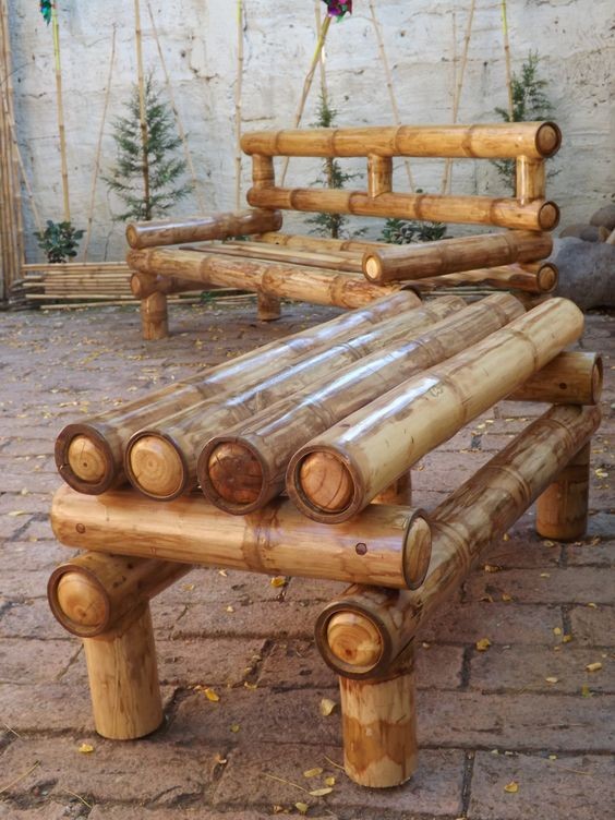 33 idées de bancs, tables & chaises en bois brut 24