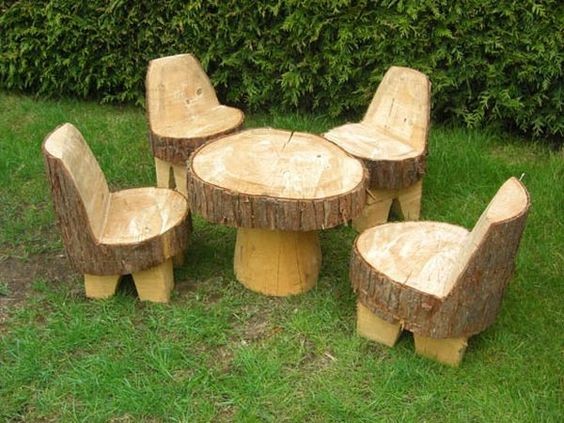 33 idées de bancs, tables & chaises en bois brut 4