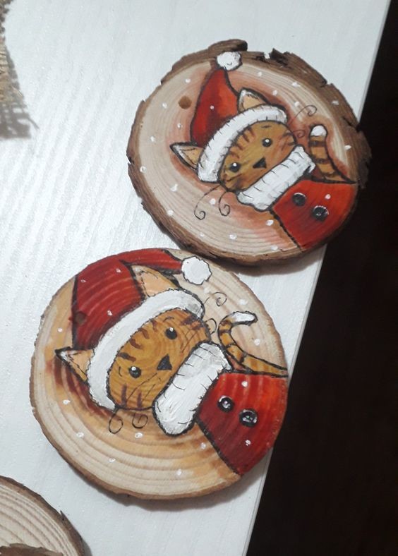 27 Décos de Noel avec des disques de bois et des galets 4