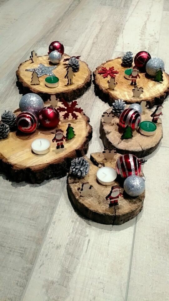 27 Décos de Noel avec des disques de bois et des galets 5