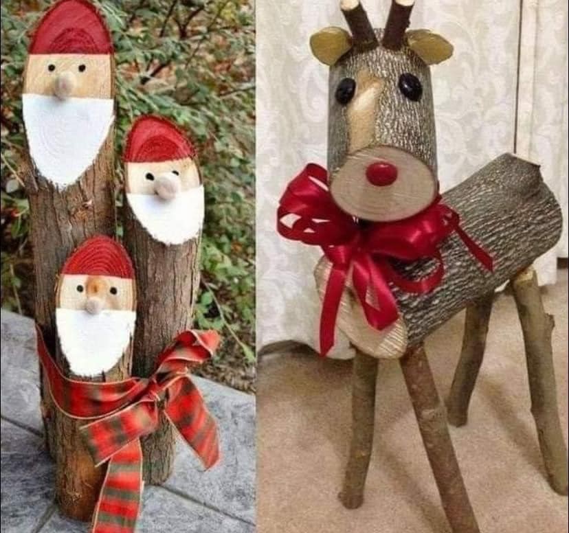 28 idées de décoration de Noël avec des bûches de bois 6