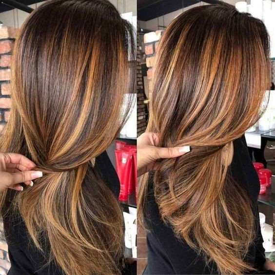 14 Balayages miel sur cheveux châtain foncé 5