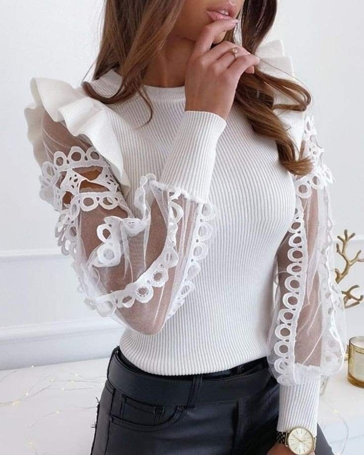 Blouse Femme Country Casuals - Blanche - Taille M - Col Décoratif - Manches Longues