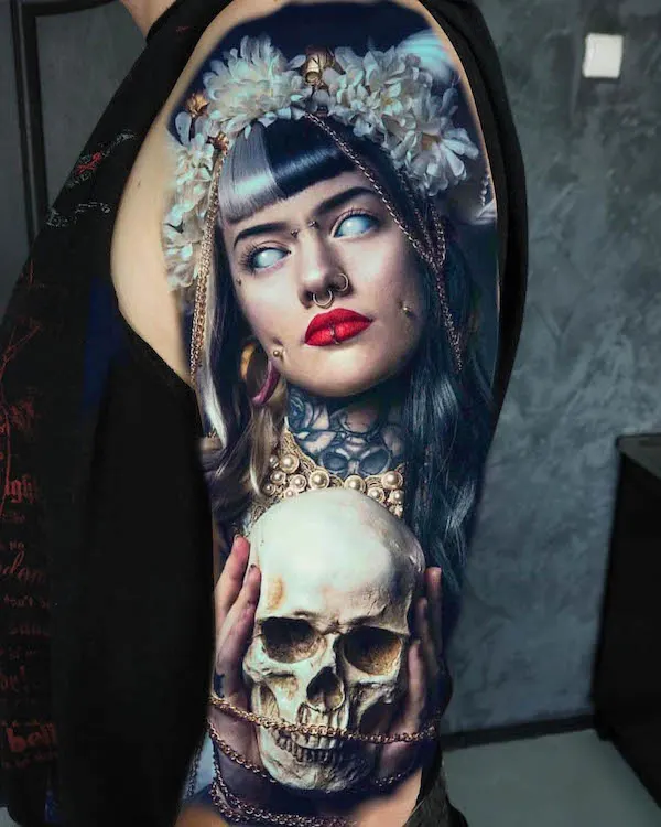 50 tatouages étonnants pour femmes, dignes d'un dur à cuire 13 Badass portrait sleeve tattoo by @vladimirlutaev
