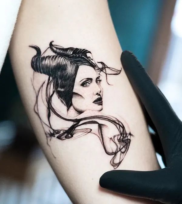 A realistic Maleficent tattoo by @annso_what