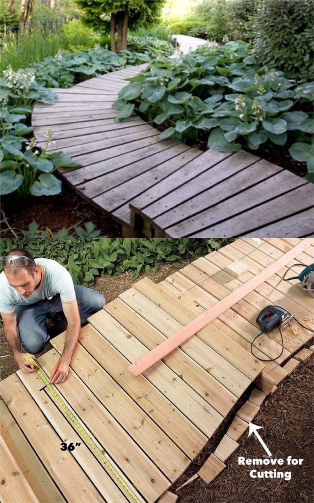 DIY wood deck and steps in garden