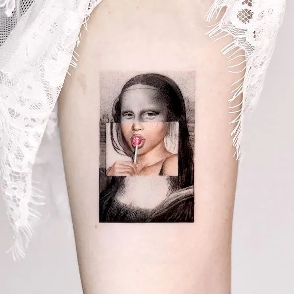The playful Mona Lisa - a painting tattoo by @edit_paints