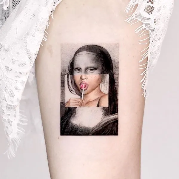 50 tatouages étonnants pour femmes, dignes d'un dur à cuire 20 The playful Mona Lisa - a painting tattoo by @edit_paints