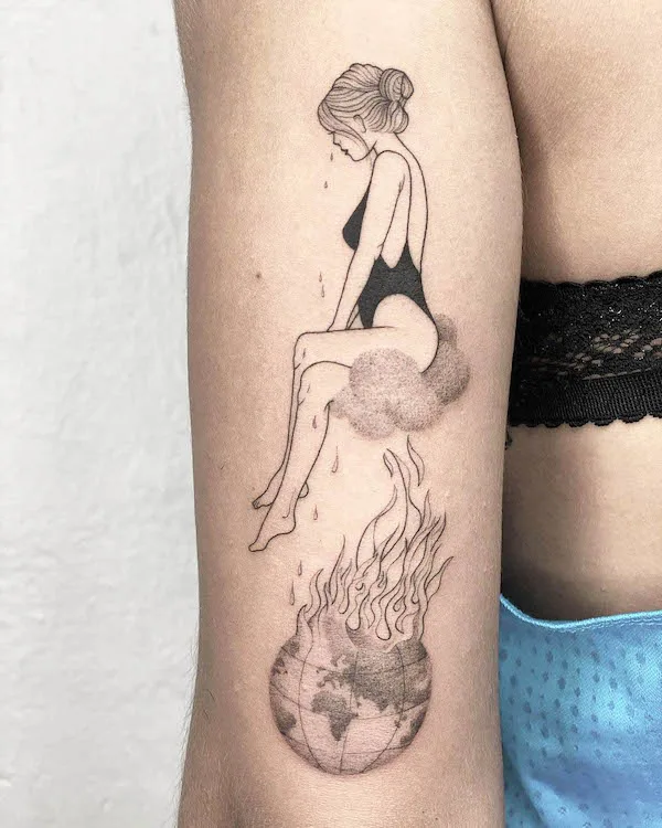 The girl on fire - a stunning fantasy tattoo by @labigotta