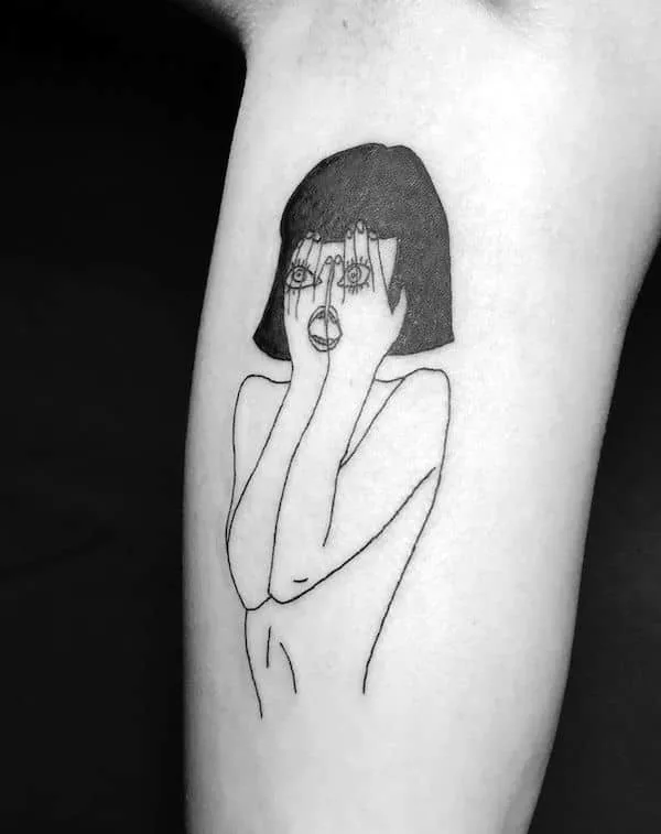 I see you - a blackwork tattoo with a sense of humor by @kek.tattoo