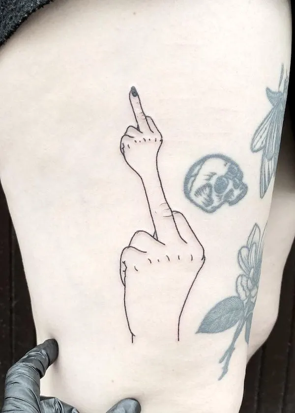 Middle finger badass tattoo by @pokeeeeeeeoh