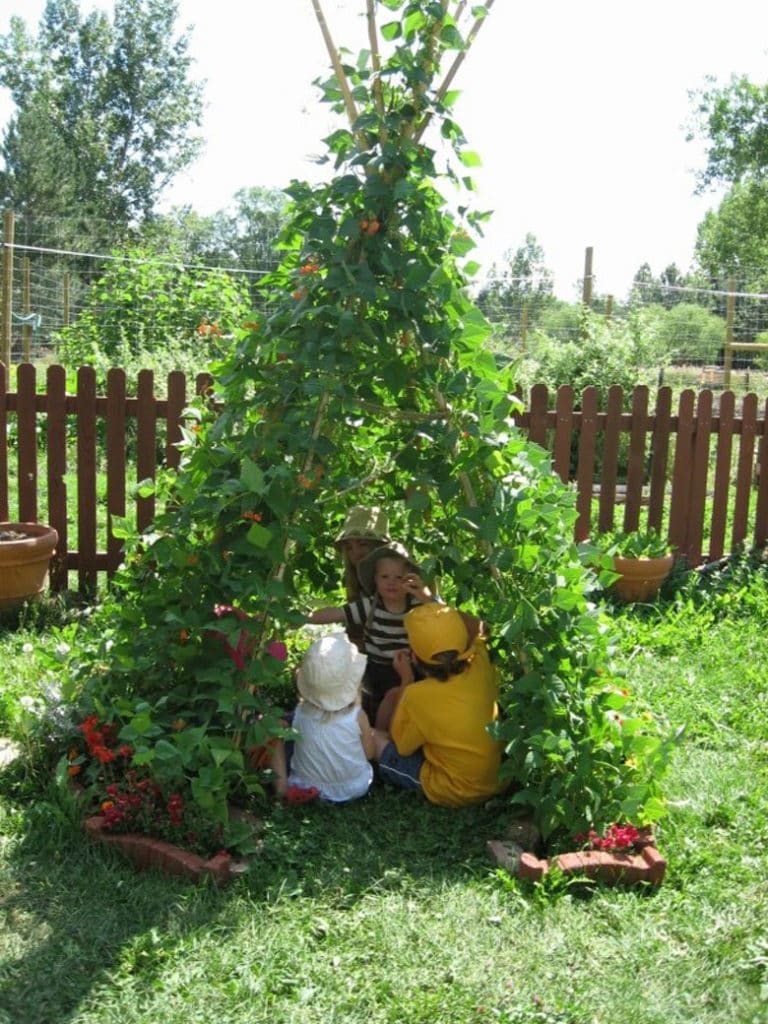 kids love to play under Bean Teepees in the garden 