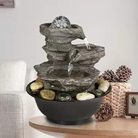 Peterivan 4-Tier Cascading Resin-Rock Falls Tabletop Water Fountain - 11 2/5” Small Relaxation Waterfall Feature with LED Lights&Ball, Indoor Oudoor Decorative Tabletop Fountain for Stress Relief