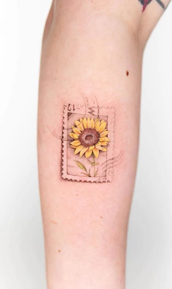 Sunflower forearm tattoo by @cavecreektattoo