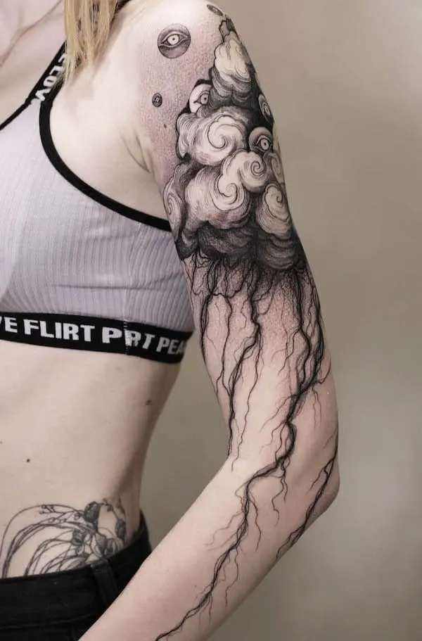 75 superbes tatouages de bras pour femmes avec signification 26 Full sleeve cloud tattoo by @strokin_dark