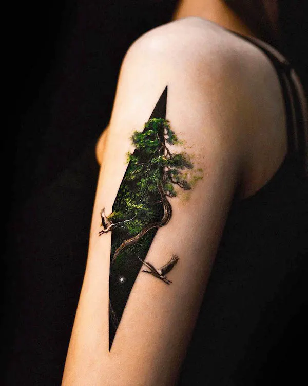 75 superbes tatouages de bras pour femmes avec signification 27 Mysterious tree arm tattoo by @rizn__tattoo