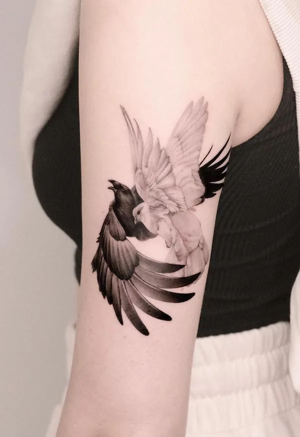 75 superbes tatouages de bras pour femmes avec signification 35 Black and white birds sleeve tattoo by @lucy.moana
