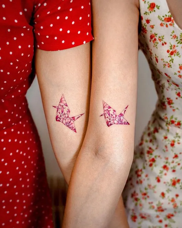 Paper crane tattoos for best friends by @e.nal_.tattoo