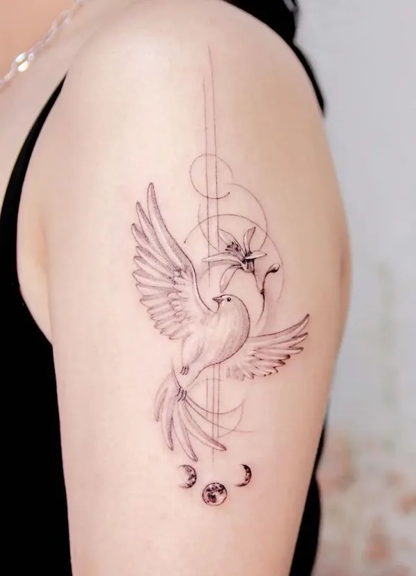 75 superbes tatouages de bras pour femmes avec signification 37 Bird and moon sleeve tattoo by @arese_tattoo
