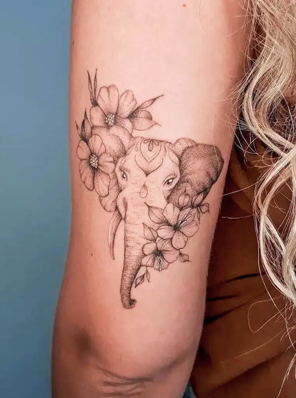75 superbes tatouages de bras pour femmes avec signification 43 Flower and elephant arm tattoo by @nancimtattoo
