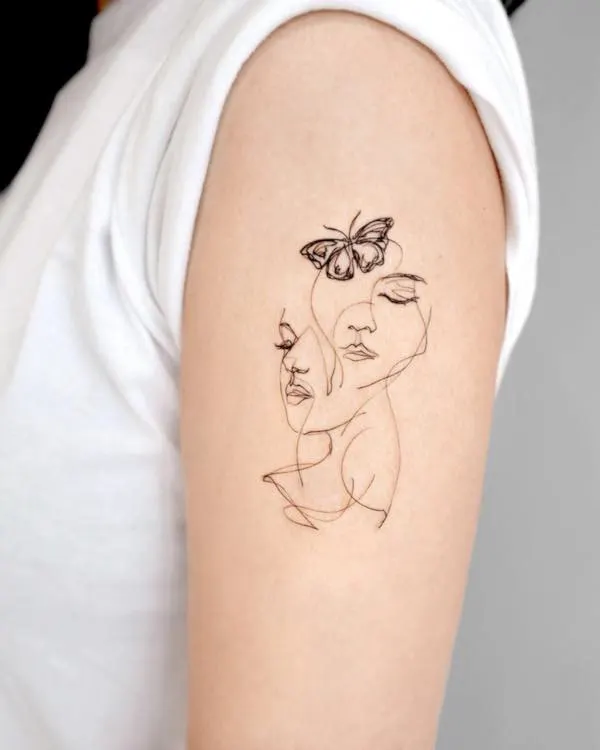 75 superbes tatouages de bras pour femmes avec signification 54 Abstract butterfly line tattoo on the upper arm by @pauline.tattoo