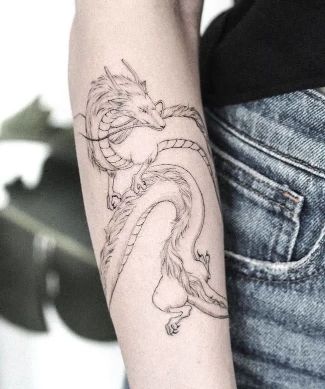 Haku Japanese dragon tattoo by @poonkaros- best dragon tattoos for women and girls