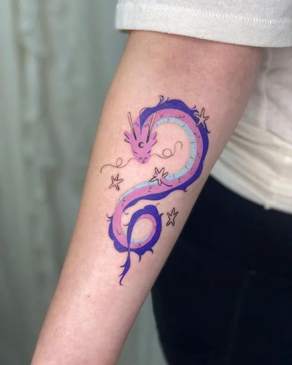 Cute purple dragon and stars tattoo by @zoriajulia