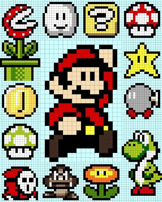 23 idées de dessins Pixel art Mario à colorier 43