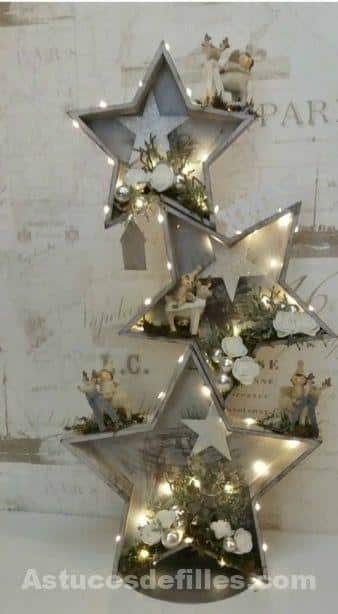 26 Décorations de Noël en bois en forme d'étoiles 24