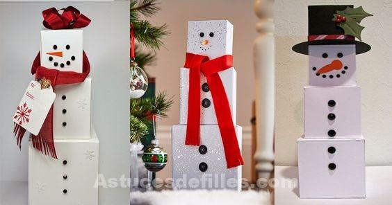 13 Bonhommes de neige à fabriquer en empilant des boîtes cadeaux. 1