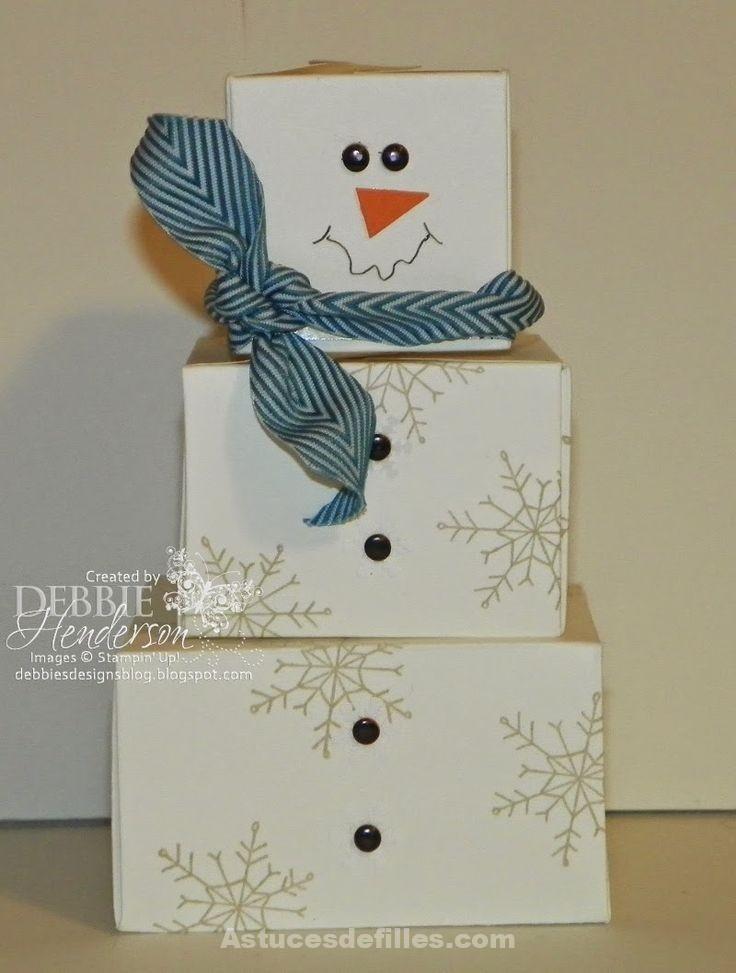 13 Bonhommes de neige à fabriquer en empilant des boîtes cadeaux. 2