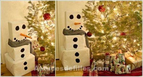13 Bonhommes de neige à fabriquer en empilant des boîtes cadeaux. 10