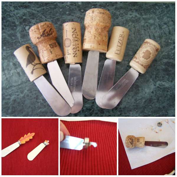 Mini couteaux à beurre customisés avec des bouchons de liège